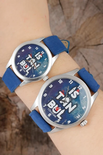 İstanbul Tasarım Lacivert Deri Kordonlu Sevgili Saatleri - TJ-SGK1368 ürün görseli