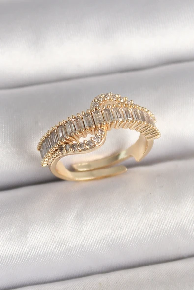 Pirinç Gold Renk Su Yolu Zirkon Taşlı Ayarlanabilir Model Kadın Yüzük - TJ-BYK3691 ürün görseli