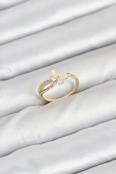 Pirinç Gold Renk Kelebek Zirkon Taşlı Kadın Yüzük - TJ-BYK3854 ürün görseli