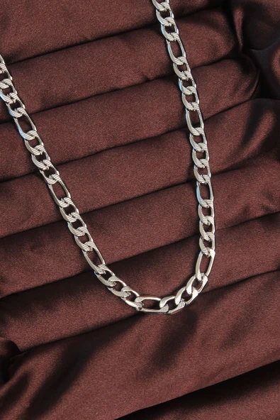 316L Çelik Gümüş Renk Çizgili Kuş Gözü Zincir Kolye - TJ-ERK1374 ürün görseli