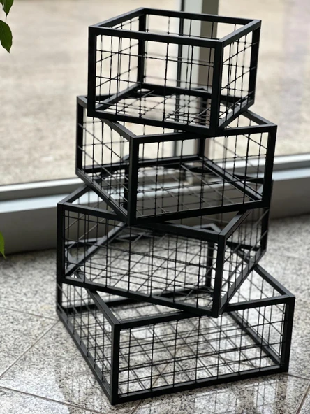 Metal Tel Kasa Sepet  - 4'lü Set -  Depolama  Kasası,  Sele Sepet  Siyah 30-35-40-45 cm H:40 cm - Resim 2