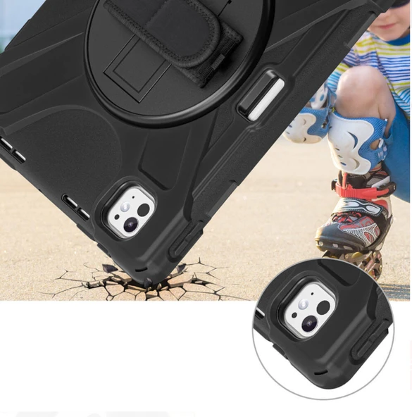 iPad Pro 13 2025 M5 Çip Uyumlu Defender Askılı 360° Dönebilir Standlı Zırh Tablet Kılıfı - Resim 5