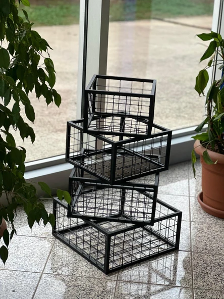 Metal Tel Kasa Sepet  - 4'lü Set -  Depolama  Kasası,  Sele Sepet  Siyah 30-35-40-45 cm H:40 cm - Resim 3