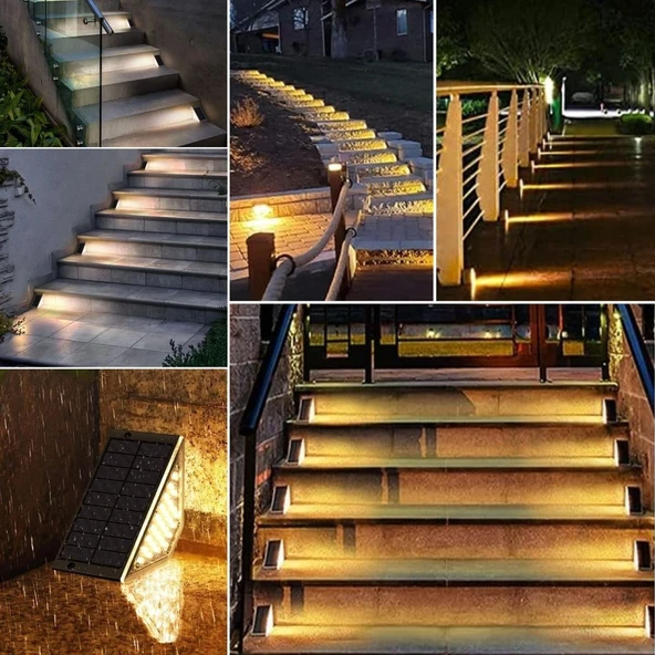  8 Adet Üçgen  Güneş Enerjisi ile Şarj Olan Dış Mekan Solar Basamak Köşe Lambası (5314) - Resim 2