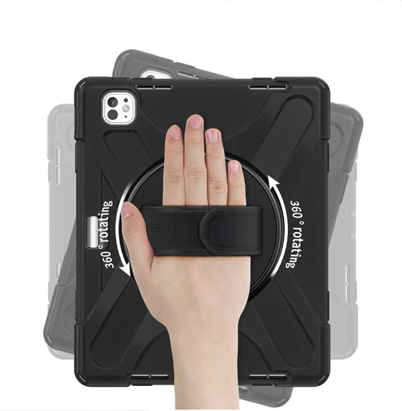 iPad Pro 13 2025 M5 Çip Uyumlu Defender Askılı 360° Dönebilir Standlı Zırh Tablet Kılıfı - Resim 4