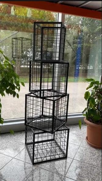 Metal Tel Kasa Sepet  - 4'lü Set -  Depolama  Kasası,  Sele Sepet  Siyah 30-35-40-45 cm H:40 cm - Resim 4