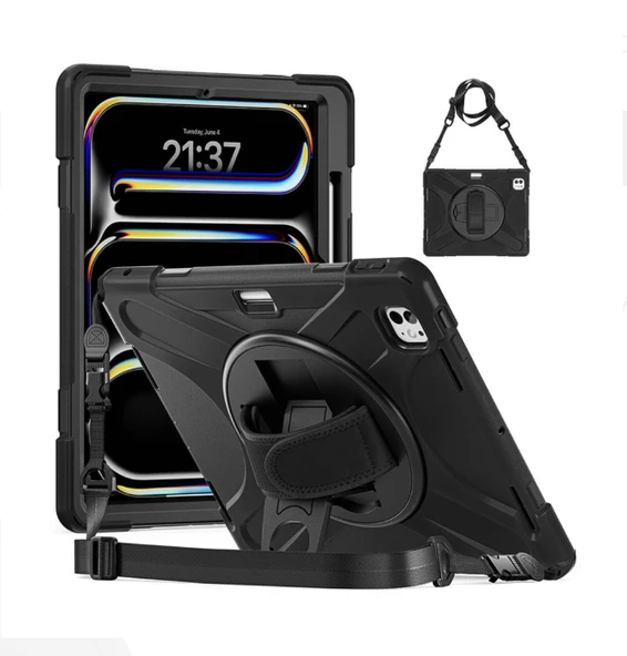 iPad Pro 13 2025 M5 Çip Uyumlu Defender Askılı 360° Dönebilir Standlı Zırh Tablet Kılıfı ürün görseli 1