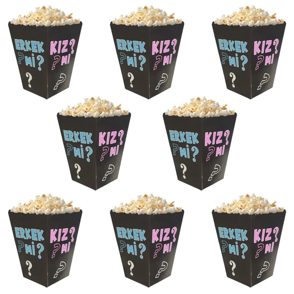 Kızmı Erkekmi Cinsiyet Partisi Temalı Popcorn Mısır Kutusu 8 li Paket - Resim 2