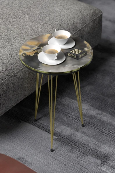 Orta Sehpa Elips Siyah Metal Ayak Bendir GOLD - Resim 3