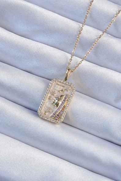 316L Çelik Zincir Altın Renk Zirkon Taşlı Yüz Figürlü Tarot Kolye ürün görseli 1