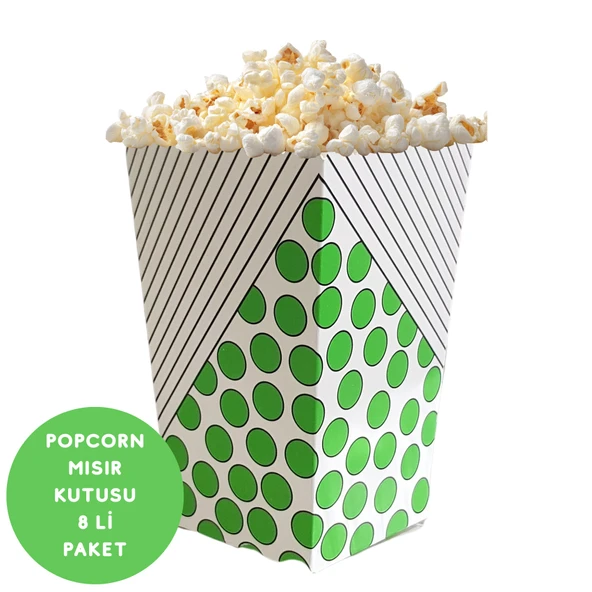 Yeşil Puanlı ve Çizgili Popcorn Mısır Kutusu 8 li Paket ürün görseli 1