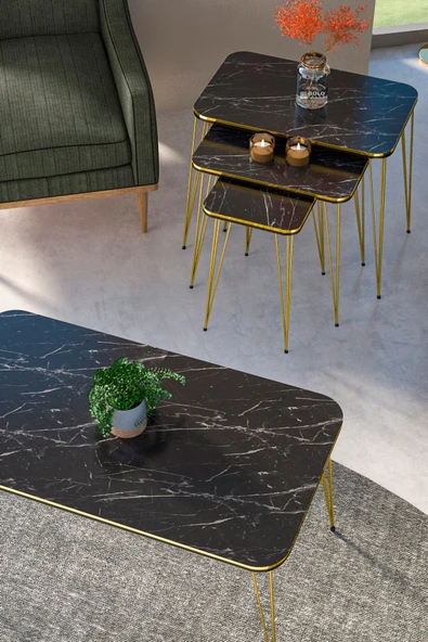 Zigon Sehpa Kr Ve Orta Sehpa Kr Set Çift Gold Bendir Tel 1113 - Resim 2