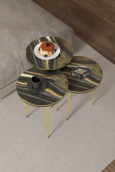 Orta Sehpa Elips Ceviz Siyah Tel Ayak - Resim 2