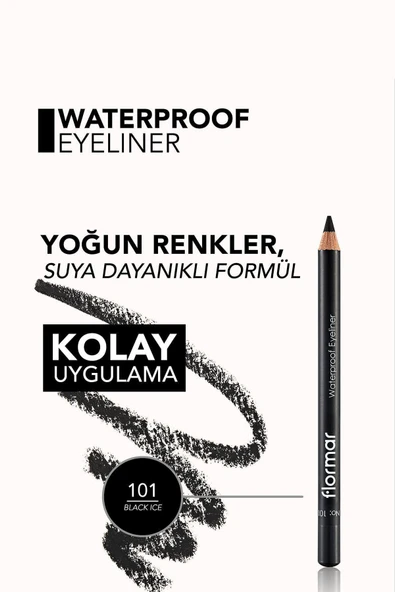 Flormar Mat Bitişli Suya Dayanıklı Göz Kalemi (SİYAH) - Waterproof Eyeliner - 101 Black Ice - 8690604109012 - Resim 5
