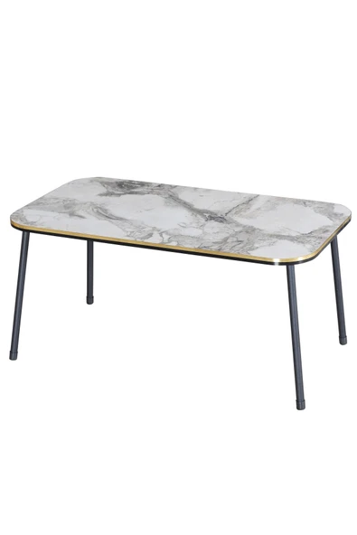 Zigon Sehpa Ve Orta Sehpa Kr Set Siyah Metal Ayak Çift Altın Efes - Resim 2