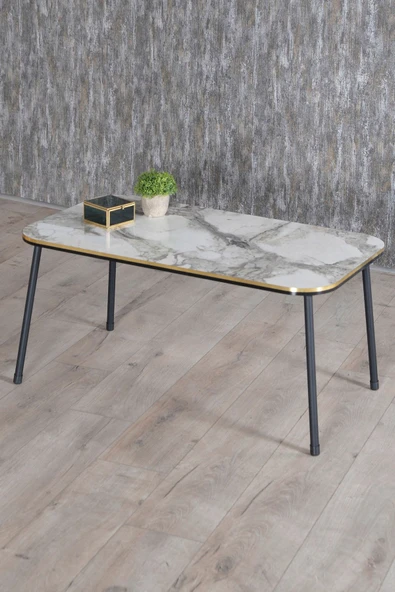 Zigon Sehpa Ve Orta Sehpa Kr Set Siyah Metal Ayak Çift Altın Efes - Resim 4