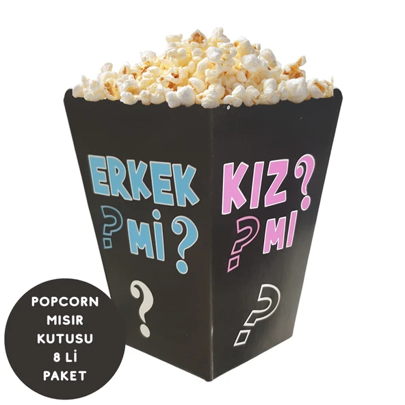 Kızmı Erkekmi Cinsiyet Partisi Temalı Popcorn Mısır Kutusu 8 li Paket ürün görseli 1