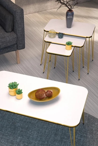 Zigon Sehpa Kr Ve Orta Sehpa Kr Set Çift Gold Beyaz Tel 1111 - Resim 4