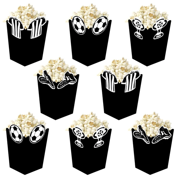 3D Siyah Beyaz Taraftar Temalı Popcorn Mısır Kutusu 8 li Paket ürün görseli 1