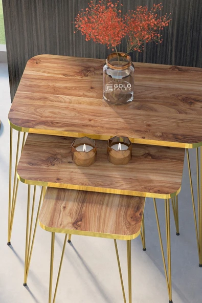 Zigon Sehpa Kr Ve Orta Sehpa Kr Set Gold Ceviz Tel 1108 - Resim 5