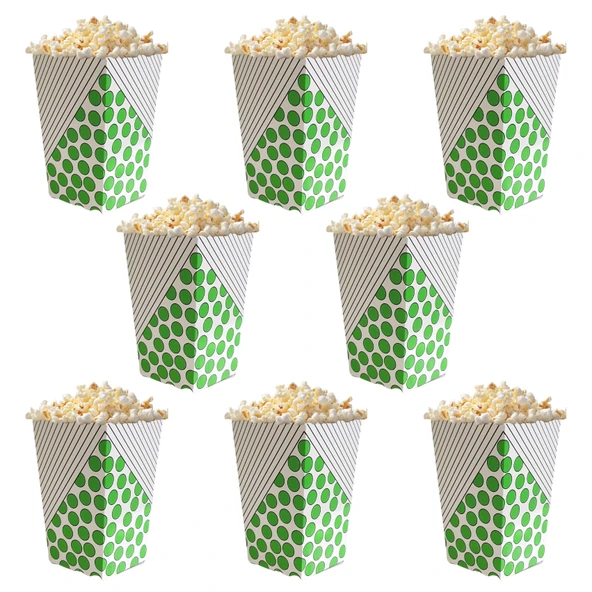 Yeşil Puanlı ve Çizgili Popcorn Mısır Kutusu 8 li Paket - Resim 2