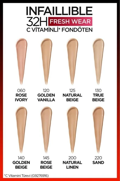 L'Oréal Paris Infaillible 32H Fresh Wear C Vitaminli Fondöten - 120 Golden Vanilla - Resim 5