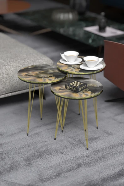 Orta Sehpa Elips Siyah Metal Ayak Bendir GOLD ürün görseli 1