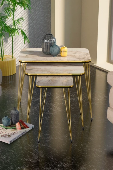 Zigon Sehpa Kr Ve Orta Sehpa Kr Set Çift Gold Efes Tel 1112 - Resim 2