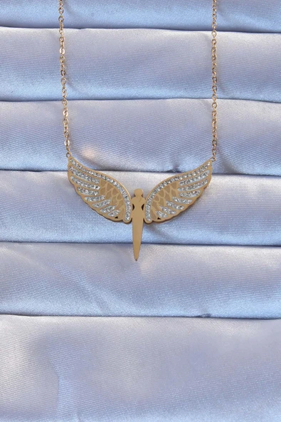 316L Çelik Altın Renk Zirkon Taşlı Mikail Kolye ürün görseli 1