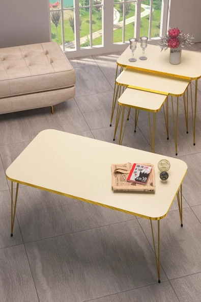 Zigon Sehpa Kr Ve Orta Sehpa Kr Set Gold Krem Tel ürün görseli 1