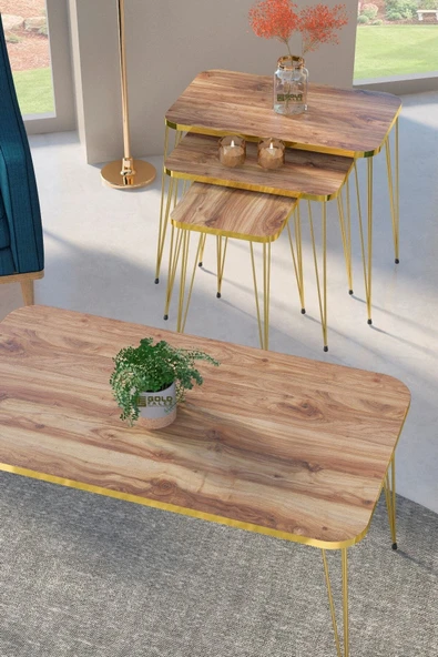 Zigon Sehpa Kr Ve Orta Sehpa Kr Set Gold Ceviz Tel 1108 ürün görseli 1