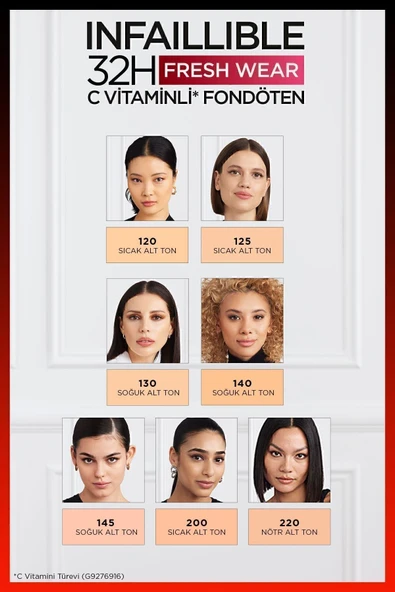 L'Oréal Paris Infaillible 32H Fresh Wear C Vitaminli Fondöten - 125 Natural Beige Kapatıcı - Resim 7