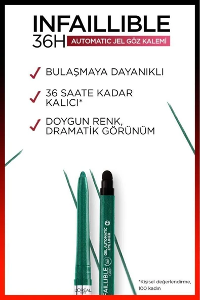 Infaillable Automatic Jel Göz Kalemi - Zümrüt Yeşili - Resim 2