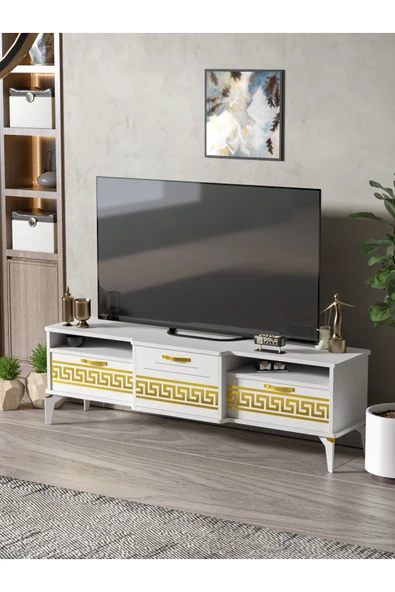 Tv Sehpası Tv Ünitesi 160 Cm Gold Beyaz Mistral 5072 ürün görseli