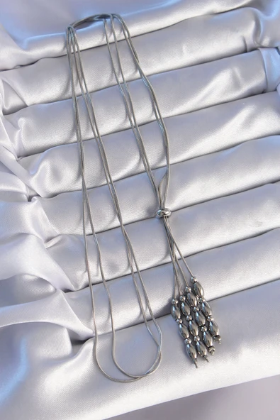 316L Çelik Gümüş Renk Boyu Ayarlanabilir Sallantılı Model Kolye - Resim 3