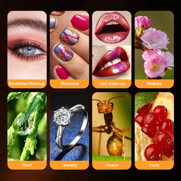 Apexel HD 100mm Profesyonel Yakın Çekim Makro Yakın Çekim Lensi ve 3 Renkli Dolgu Işığı Kiti APL-HB - Resim 5