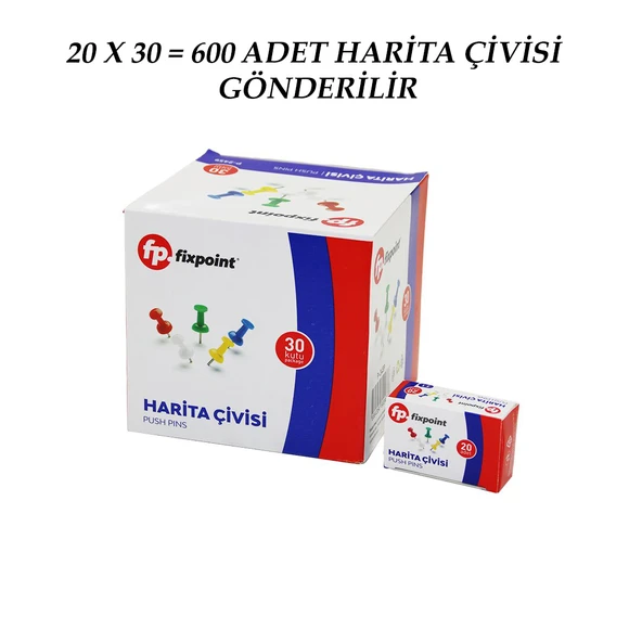 600 ADET HARİTA ÇİVİSİ RENKLİ = 20PCS X 30 (5314) - Resim 2