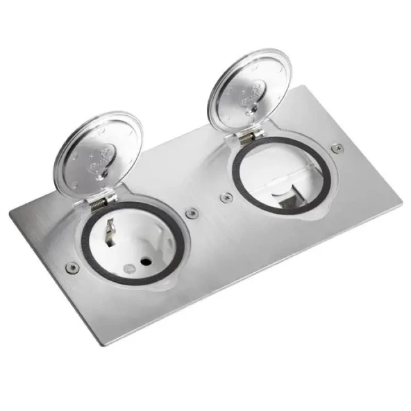 Legrand Paslanmaz Çelik IP44 Ik08 Korumalı Donatılabilir İkili Dikdörtgen Döşeme Prizi 089702 (Boş Kasa) - Resim 3