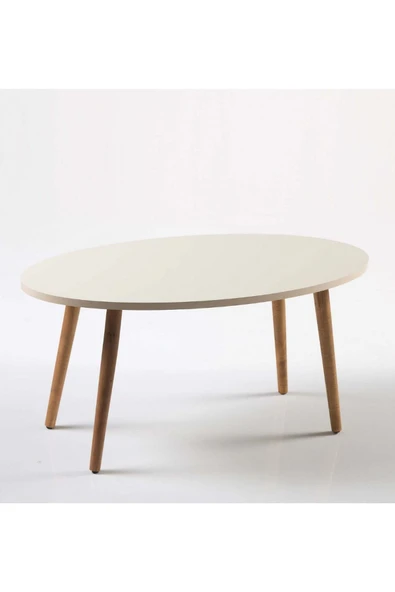 Zigon Sehpa Ve Orta Sehpa Set Ahşap Torna Elips Krem - Resim 6