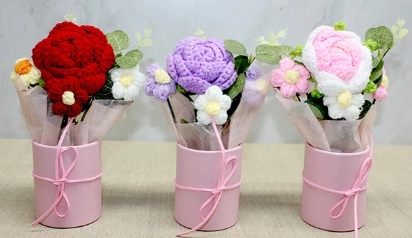 MDB El Örgüsü Saksıda Gül Buketi ürün görseli 1