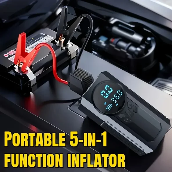 4’ü 1 Arada Lastik Şişirici – Akü Takviyesi – Powerbank – Led Işık (5314) - Resim 4