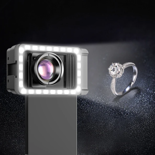 Apexel HD 100mm Profesyonel Yakın Çekim Makro Yakın Çekim Lensi ve 3 Renkli Dolgu Işığı Kiti APL-HB - Resim 4