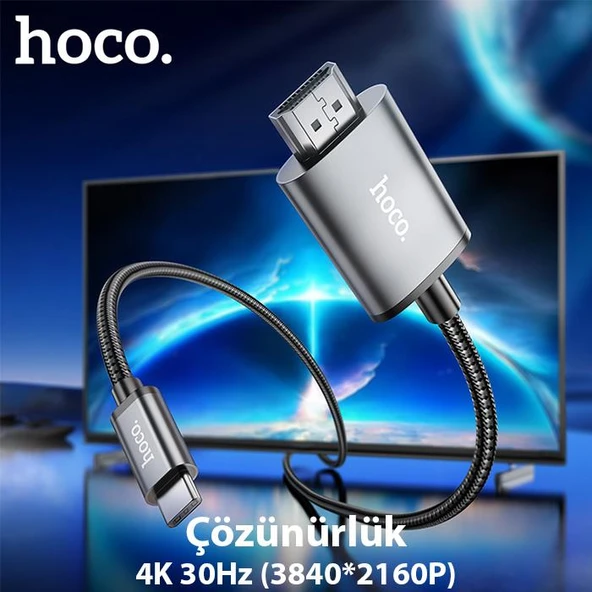 Hoco UA27 Type-c To HDMI HDTV Dönüştürücü Adaptör (4K 30Hz) Kablo - Resim 3