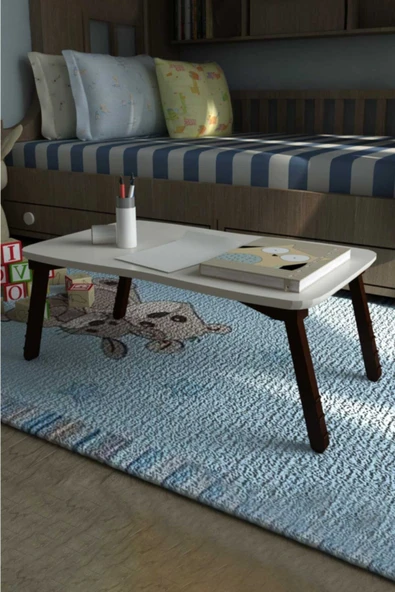 Suntalam Laptop Sehpa Çalışma Kahvaltı Masası Krem 60 cm 23 cm Bej 35 cm ürün görseli 1