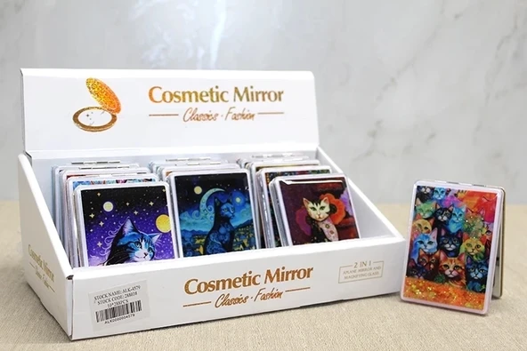 Hareketli Sulu Detaylı Kedi Figürlü El Aynası Alk4579 ürün görseli