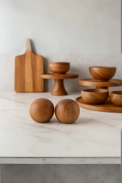 Akasya 2’li Top Tuzluk Biberlik Seti - Şık ve Doğal - Resim 5