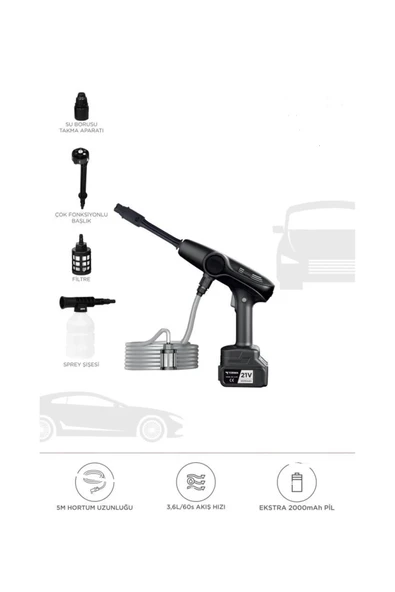 Akülü Şarjlı Yüksek Basınçlı Oto Araba Bahçe Yıkama,temizleme Su Sı ürün görseli