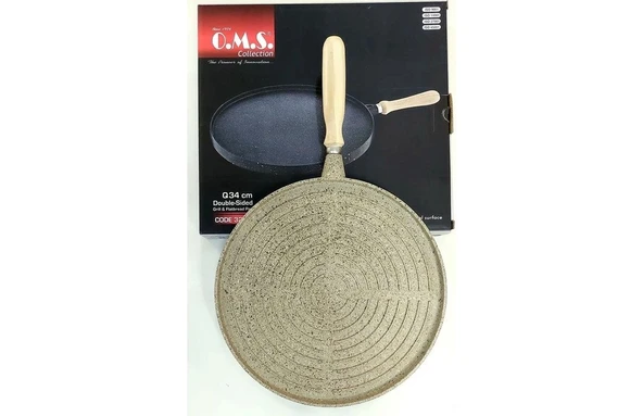 OMS Döküm Granit Yuvarlak Çift Taraflı 34 cm Gözleme Tavası - Kumbeji - Resim 2