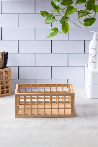Bambu Organizer Büyük Dolap İçi Düzenleyici Sepet 18x26 cm - Resim 3