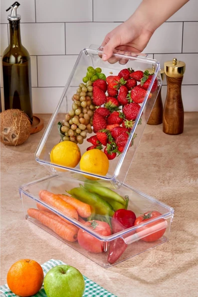 2 Li Kapaklı Buzdolabı Organizeri & Buzdolabı Düzenleyici 3 lt - Resim 2